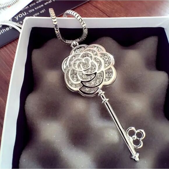 Silver Plated Key Pendant Necklace - Picture 2 of 5